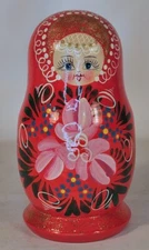 Russian Nesting Dolls Matryoshka Set of 5 Red Hand Painted Traditional Style