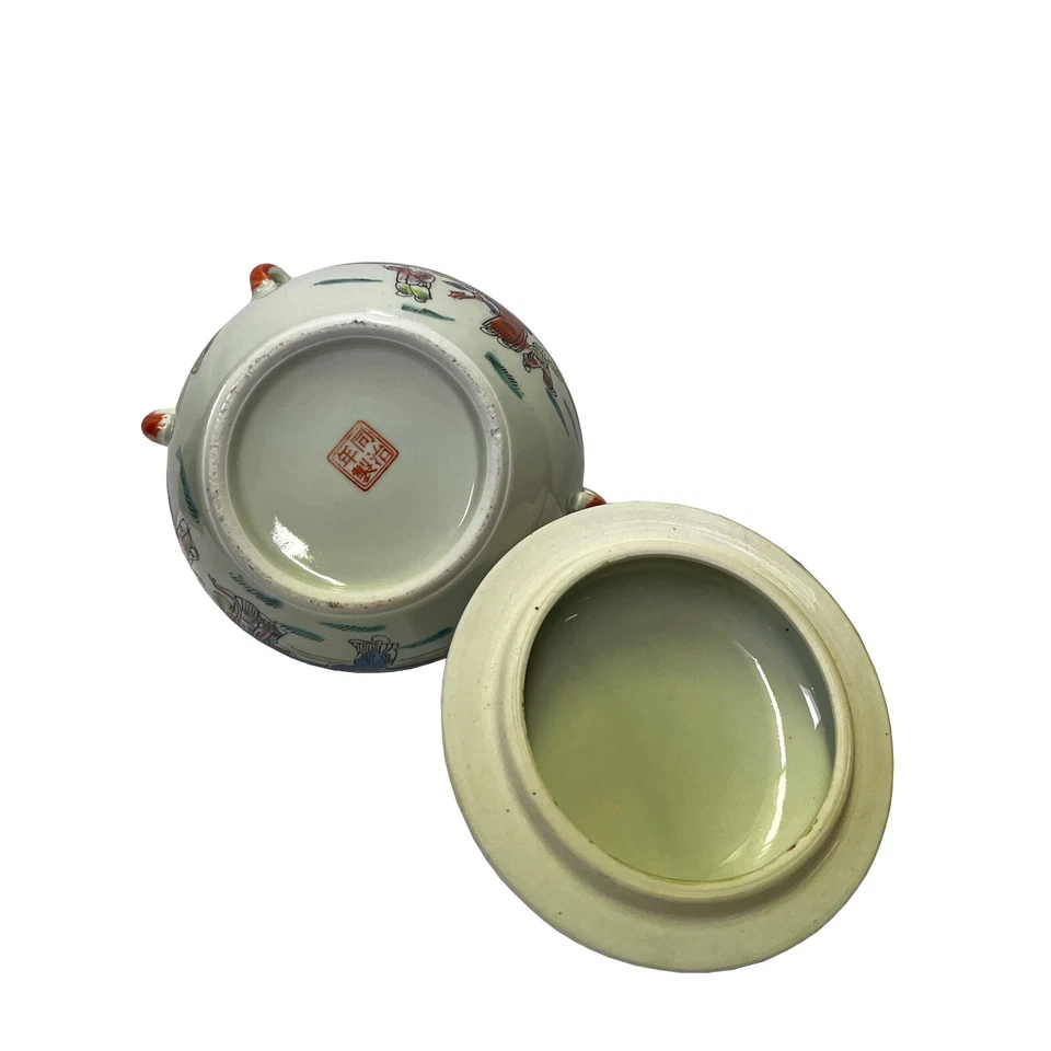 Tarro redondo chino de porcelana blanca apagada paisaje gente ws2961 Foto 4 de 4