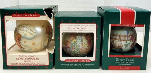 3 Hallmark Betsey Clark Home For Xmas Glass Ornaments 1985 1987 1989 NIB ~ T384G - Picture 1 of 6