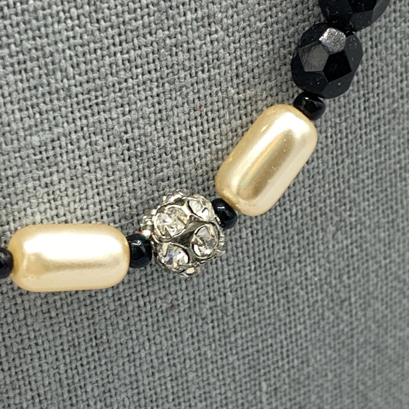 Vintage Graduated Black Glass Bead Necklace Faux … - image 2