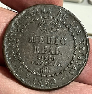 Cincin19"ISABEL 2ª Escaso Medio Real Segovia 1850 pesa 18 00gr mide 31mm