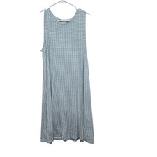 LOFT Outlet Sleeveless Swing Dress Medium Blue White Knit