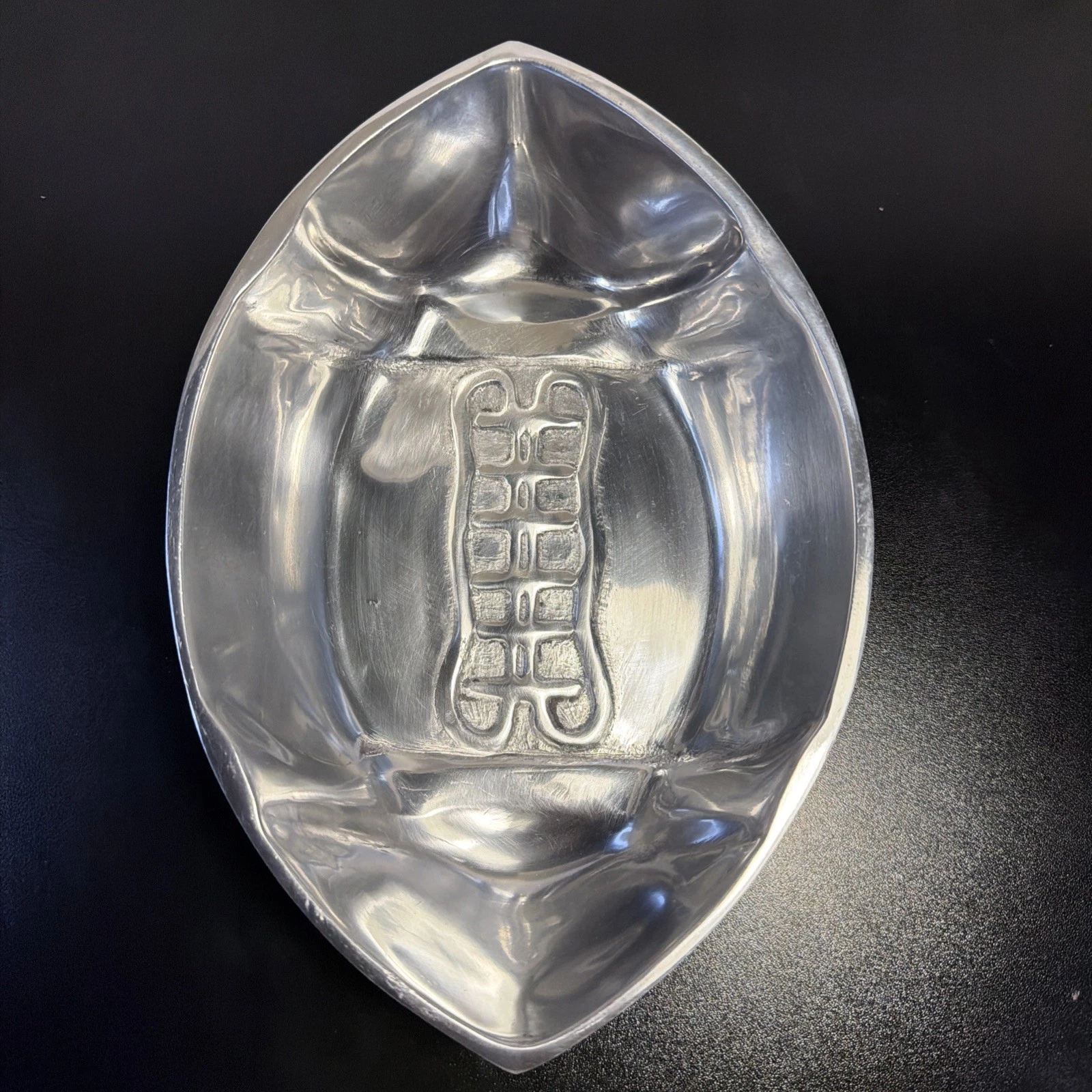 VTG Peltrina Football Serving Platter Cast Aluminum Made In Argentina 11” Label