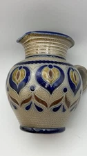 Handarbeit Pottery Pitcher Cobalt Blue & Brown Flower