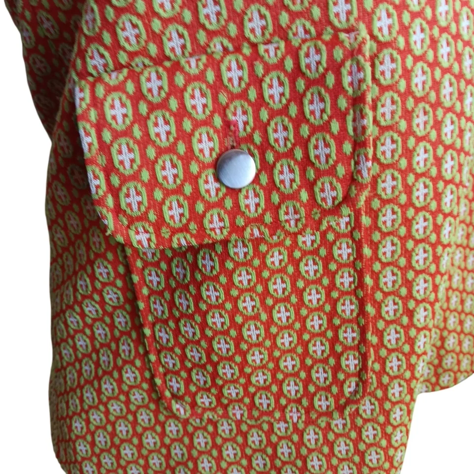 Túnica Top Para Mujer XS De Colección 1 De 1 Hecha a Mano Años 60 Naranja Tejido Geométrico Mod Niña Foto 4 de 4