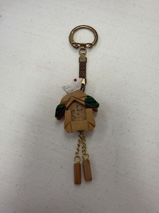Vintage Wooden Cuckoo Clock Keychain Miniature Germany Swiss Style Gold Tone