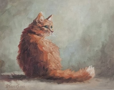 ORIGINAL Oil Painting Impressionism Cat Animal Pet Portrait 8''x10''