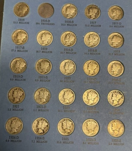 Better 1916-1945 S w/ 1921 P D 1931 P D S Mercury Silver Dimes Set in Album