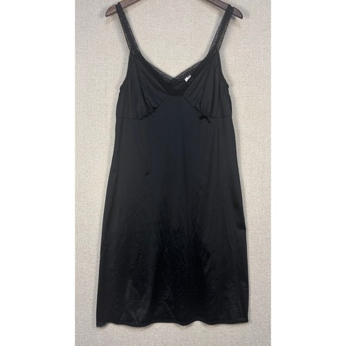 Cabernet Nachthemd XL schwarz Spitzenbesatz Full Slip ärmellos Nylon Dessous XL - Bild 1 von 8