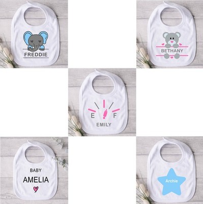Personalisiertes Baby Lätzchen 100% Baumwolle - Name Ihres Kindes hier - Junge Mädchen blau rosa
