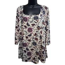 Lane Bryant Shirt 18/20 Soft Cozy Floral Square Neck Top 3/4 Sleeve Blouse