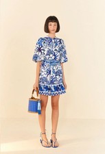 NWT Farm Rio Sweet Rio puff sleeve blue & white mini dress small $230