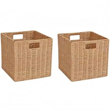 Foldable Wicker Storage Baskets Paper Rope Square Cubes Set Of 2 11x11x11 Inch