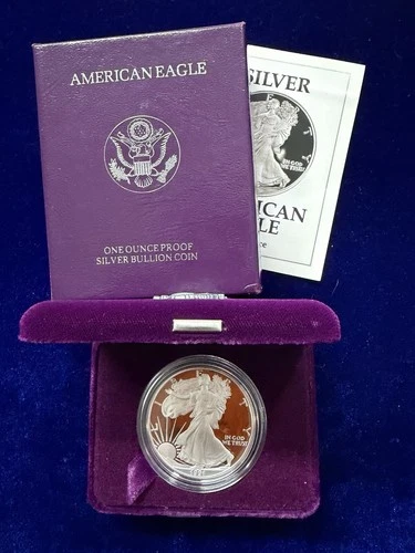 1991 S American Silver Eagle Choice Proof Bullion $1 Coin OGP COA