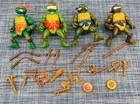Vintage 1991 TMNT Ninja Turtles Storage Shell 4 Figures Lot Set w/ Accessories