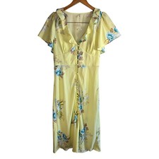 Size Large Urban Outfitters Yellow Floral Midi Dress Cottagecore 40s Style