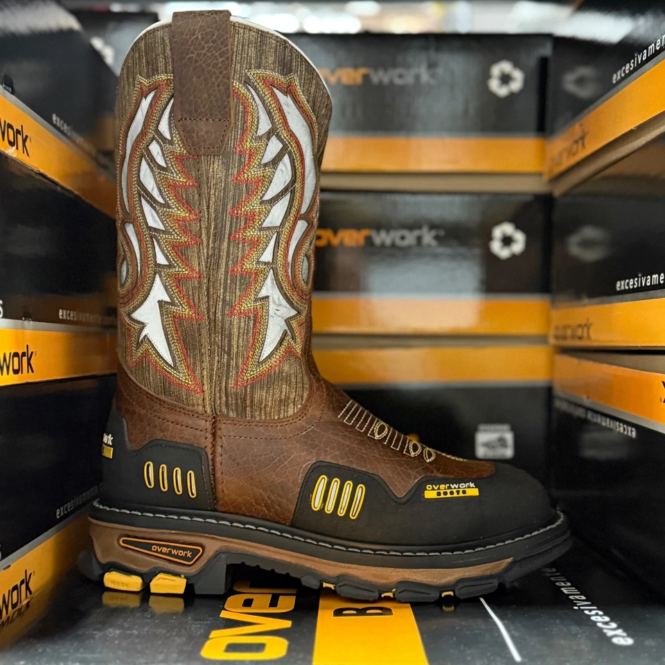 BOTAS DE TRABALHO MASCULINAS BIQUEIRA DE AÇO COM BIQUEIRA QUADRADA WESTERN RANCH BOTAS DE CAFÉ RESISTENTES - Imagem 4 de 4