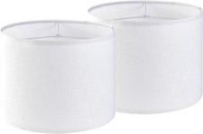 Set of 2 Pure White Linen Drum Lamp Shade 13" Top x 13" Bottom x 10" High Spider
