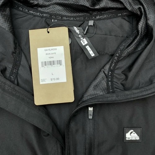 Quicksilver Men's Dry Flight Windbreaker Size Large Black Onyx Hooded Full-Zip image 4