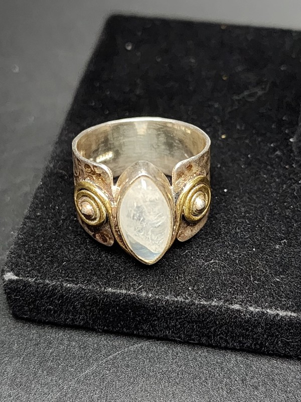 Rainbow Moonstone Ring Designer Ring 925 Sterling Silver Brass Boho Ring YS 6.5