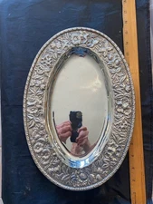 KIRK REPOUSSE STERLING  EARLY PRE 1900 TRAY 14" WIDE 925/1000 LIGHT  FLOWERS