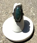 Vintage Sterling Silver Moss Agate & Marcasite Oval Ring Sz 7