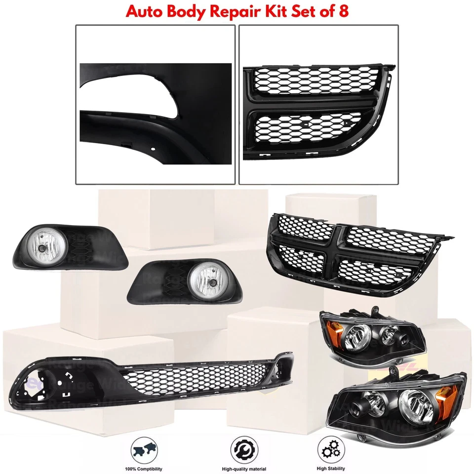 Front Grille Assembly & Head Light Pair For 2011-2020 Dodge Grand Caravan - Image 2 of 4