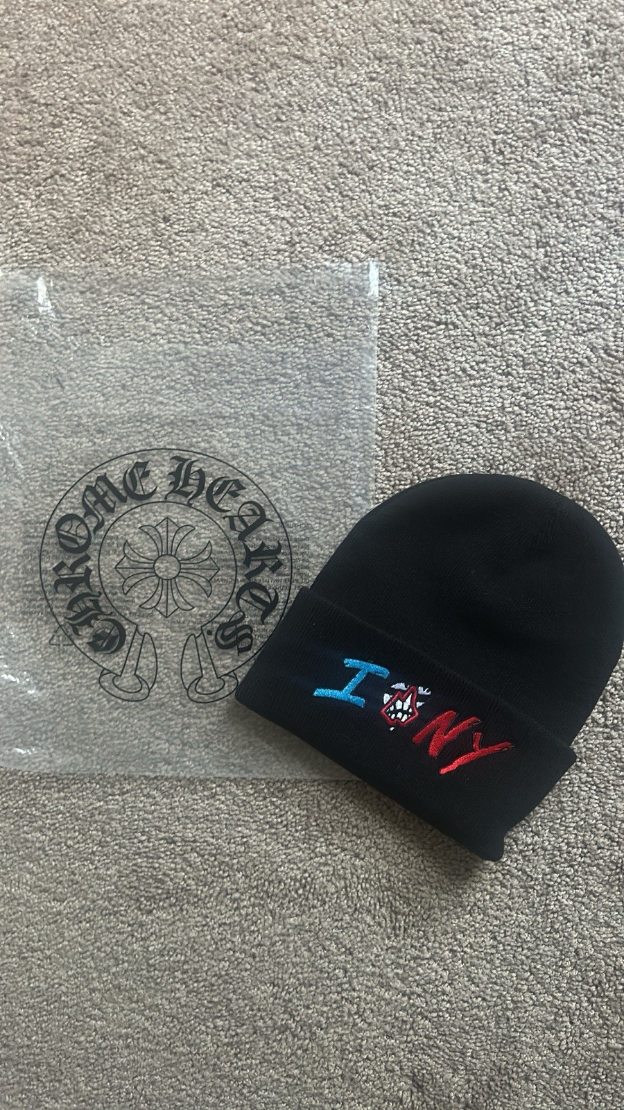 Chrome Hearts Black Beanie Women's Casual Hat I ❤️ NY Logo Stylish Knit Cap