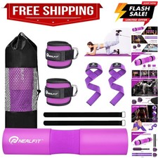 Barbell Pad Set with Lifting Straps  Ankle Straps - Squat Pad for Hip Thrust...