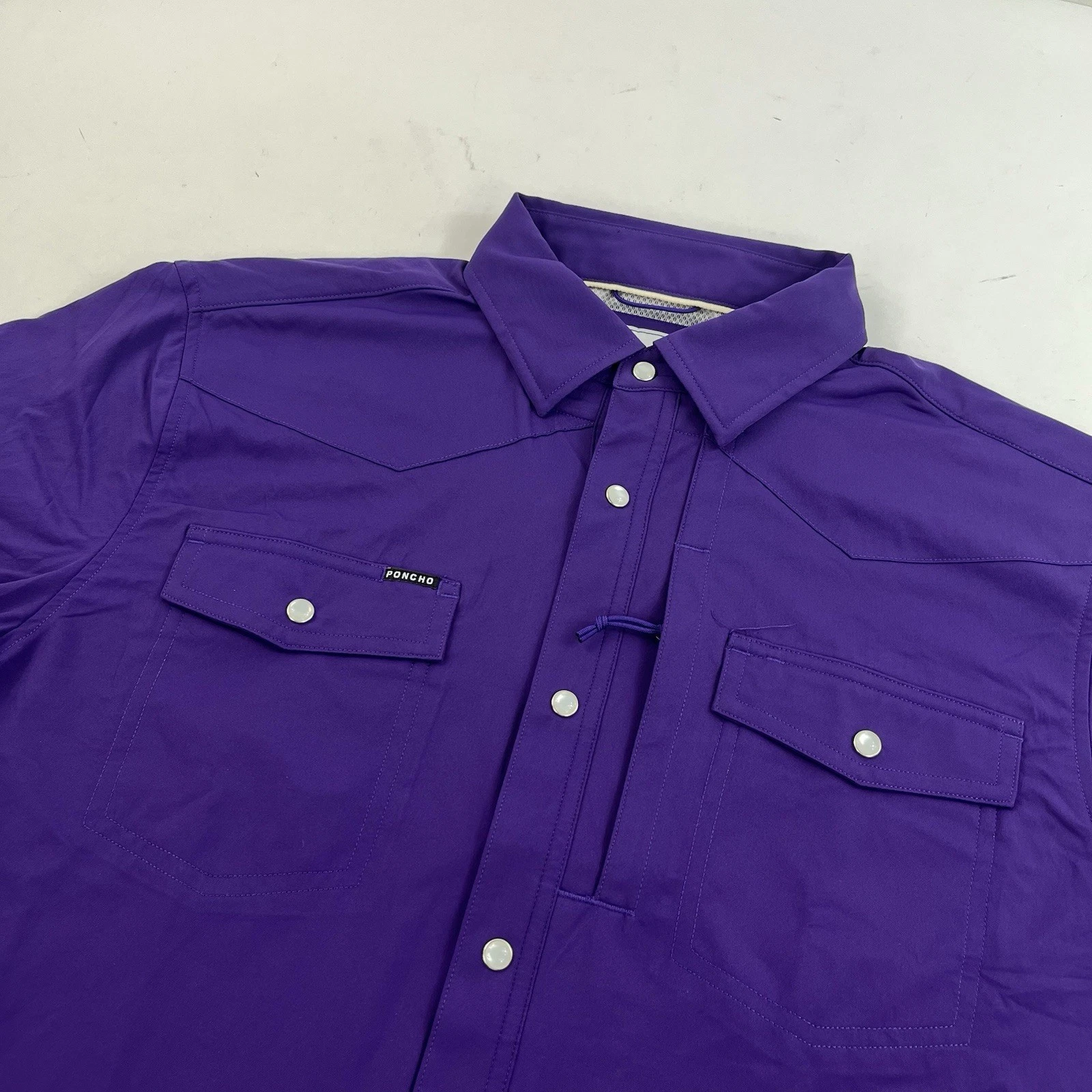 Poncho Purple Short Sleeve Snap Button Shirt Performance Slim Fit Size Medium
Opens in a new window