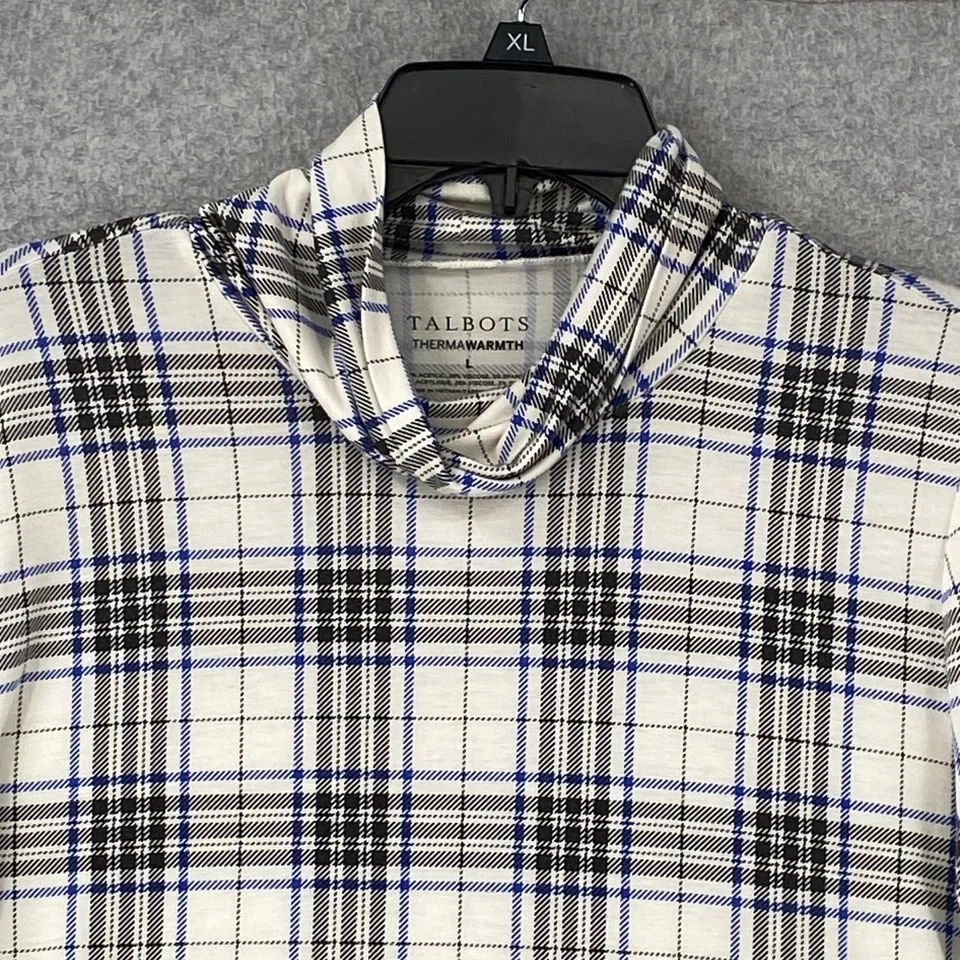 Talbots Top Womens L Black Blue Plaid Thermawarmth Turtleneck Long Sleeve - Image 2 of 4