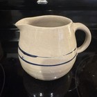 Vintage Glazed Stoneware Pitcher Creamer  Blue Stripe Smudged — photo 2