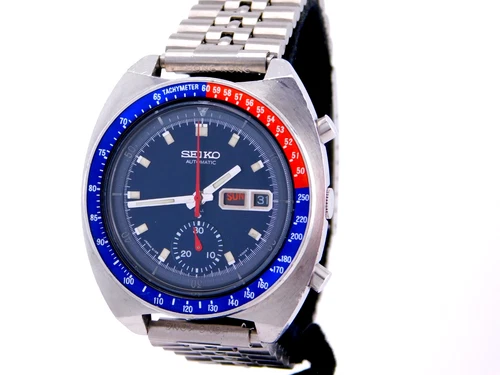 VINTAGE SEIKO CHRONO POUGE 6139-6005 BLUE DIAL MENS WRISTWATCH SERVICED C1972