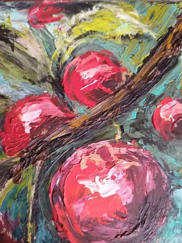 Original Art oil painting-The sweetness of summer, a ripe cherry on a branch - Picture 5 of 10