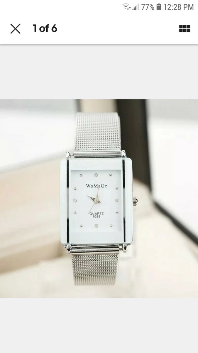 BRAND NEW~RECTANGLE FACE (WHITE)~QUARTZ~STAINLESS STEEL MESH BAND~WRIST  WATCH | eBay