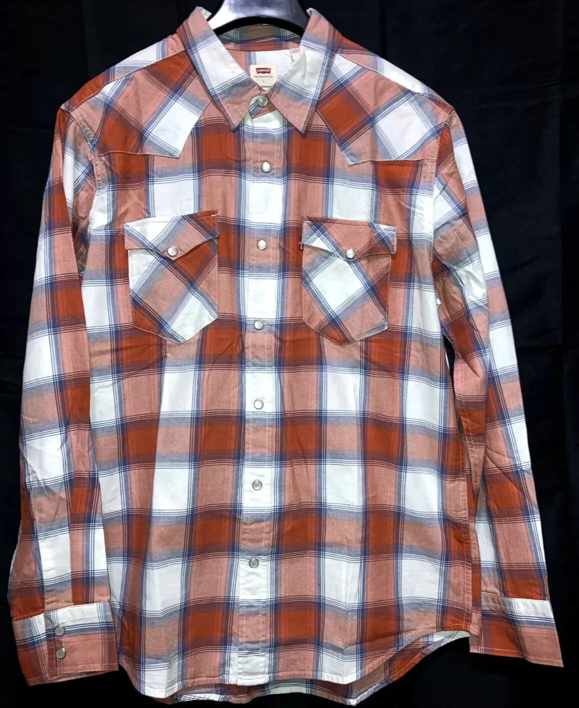 Levi's Long Sleeve Western Cut Snap Orange Large Plaid Shirt