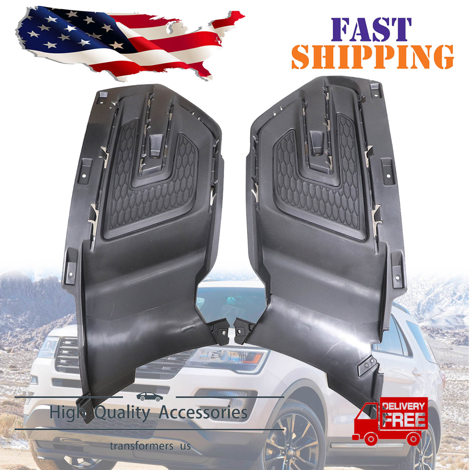 Pair Front Fog Light Cover Set Fits 2016 2017 Ford Explorer FO1039175 FO1038175