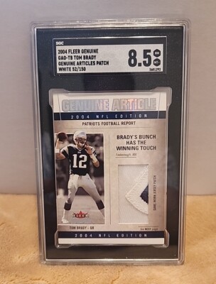 2004 Fleer Genuine Article Tom Brady GAME WORN LOGO PATCH /150 SGC 8.5 Pop 1