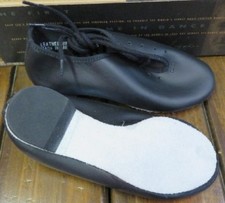 NEW BLACK Leather dance jazz shoes w lt grey leather soles child Size 13-1/2 USA