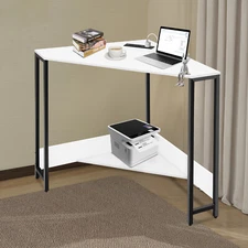 Corner Desk with Outlets, Small Desk with Outlets,Free Standing Corner Table