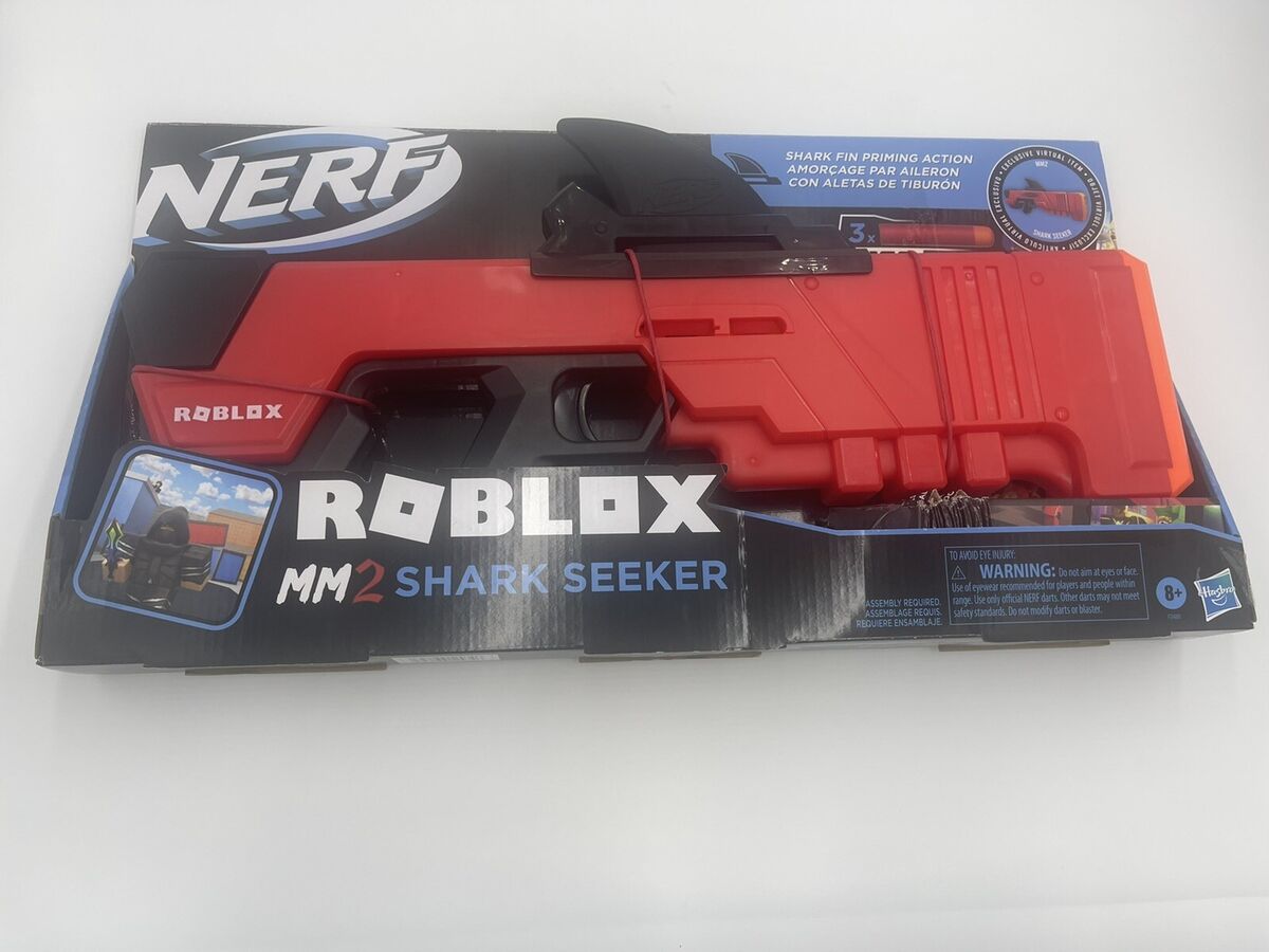 2) NERF Roblox MM2 Shark Seeker Dart Blaster, Shark-Fin Priming w/Mega  Darts