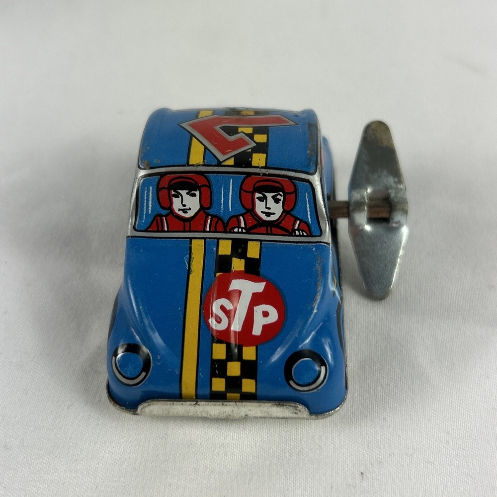 Vintage Ford  Tin Toy Wind Up Race Car Blue 7 Japan Shell STP Tested