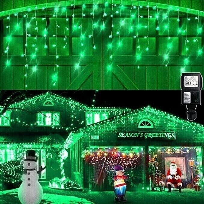 Waterproof Christmas Icicle Lights 20M 65FT Green 1280 LED's outdoor
