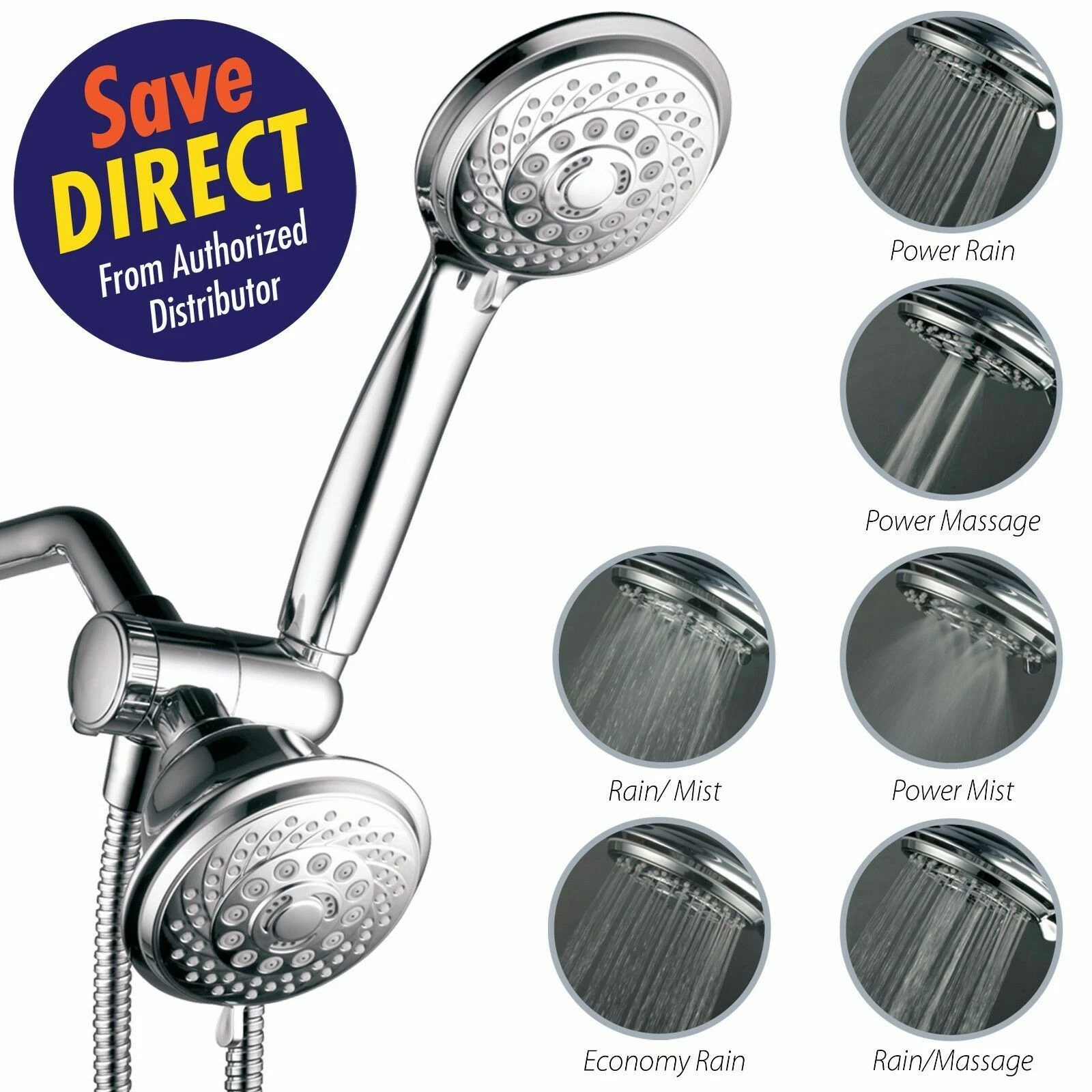 HotelSpa® Luxury 30-Setting 3-Way Shower Head Combo