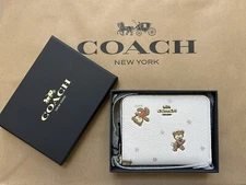 NWT COACH Small Zip Around Wallet Snowy Bears Print With Gift Box C6603B Holiday