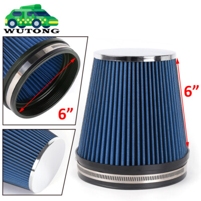 BLUE Short 6'' 152mm Inlet Truck Air Intake Cone Replacement Dry Air Filter