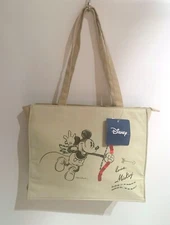 Disney Mickey Mouse Canvas Shoulder Bag Illustration Sequins Zip Top *stain