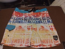Maui  Sons Spellout Board Shorts Mens Colorful Spelled Out Swim Trunks See Det