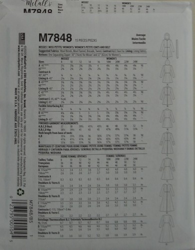 McCalls 7848 - Misses/Petite and Damen/Petite Mäntel und Gürtel - Bild 2 von 2