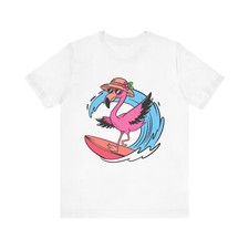 Surfing Flamingo Tee | Beachwear, Casual Summer, Vacation Outfit, Gift, Unisex